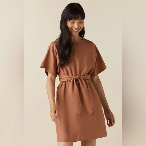 Vetta The Convertible Wrap Mini linen blend Dress in new clay - Picture 5 of 14